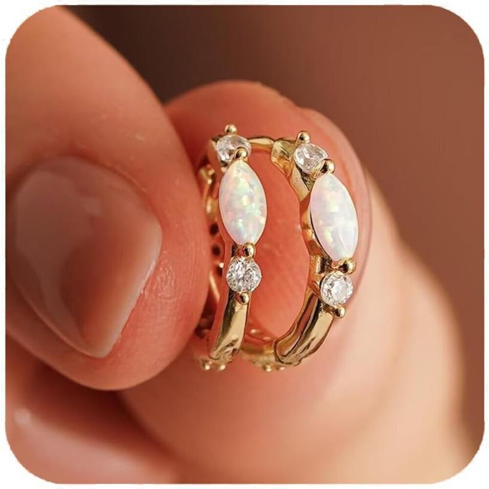 Lightweight Gold Opal Huggie Earrings | Stunning Zircon Hoop for Sensitive Ears
